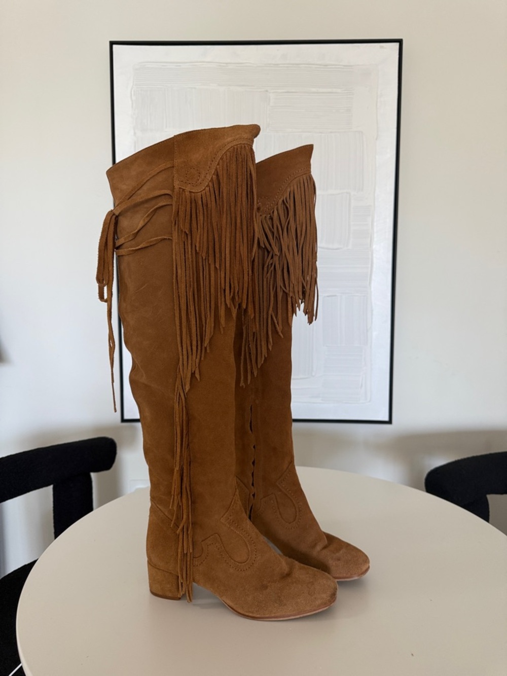 ZARA Festival Fringe Over-the-Knee Suede Boots - Tan - Picture 11 of 12